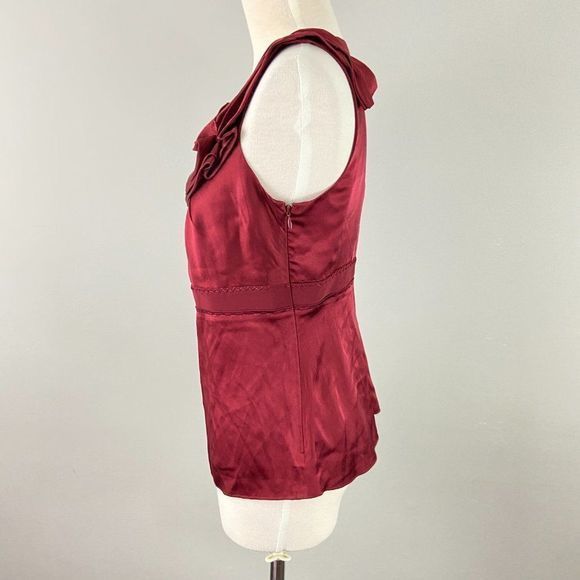 ELIE TAHARI Burgundy Ruffle Trim Silk Blouse - Picture 3 of 13